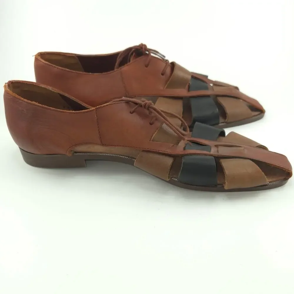 Vintage Lace-up Leather Oxford Fisherman Sandals Men's Size 12 Made In Brazil